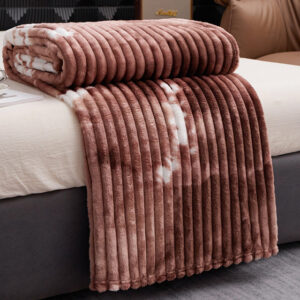Solid Reversible Stripes Polyester Plush Blankets Fleece