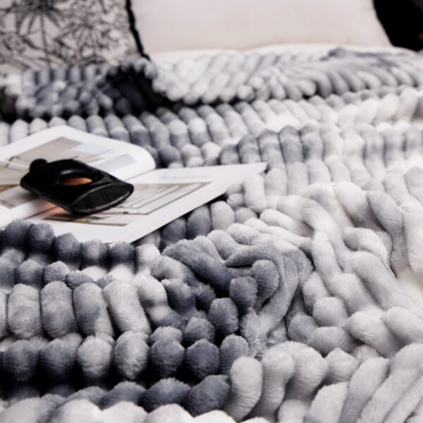 Solid Reversible Stripes Polyester Plush Blankets Fleece - 图片 3