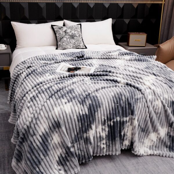 Solid Reversible Stripes Polyester Plush Blankets Fleece - 图片 2
